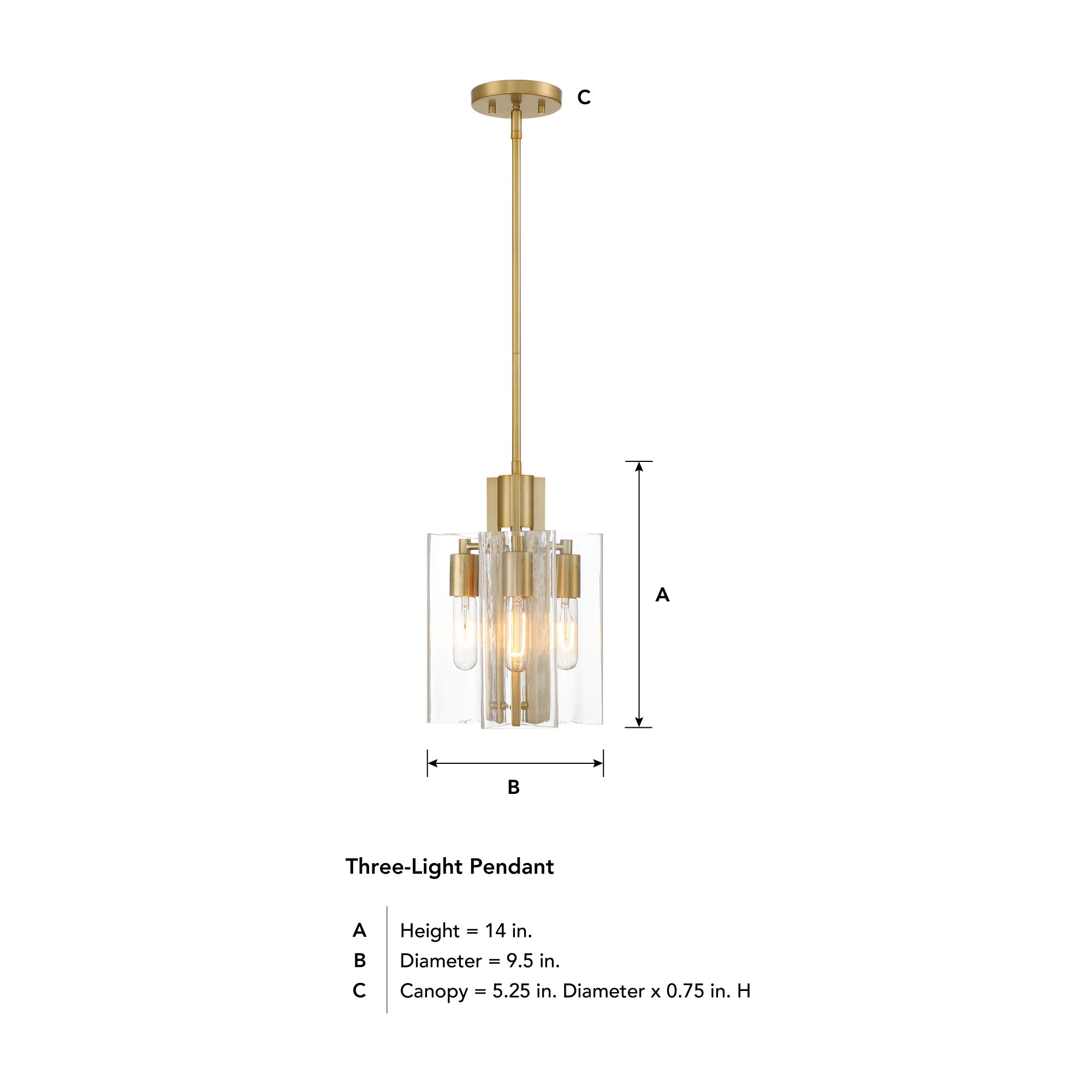 Latitude 9 1/2" Wide Brushed Gold 3-Light Pendant