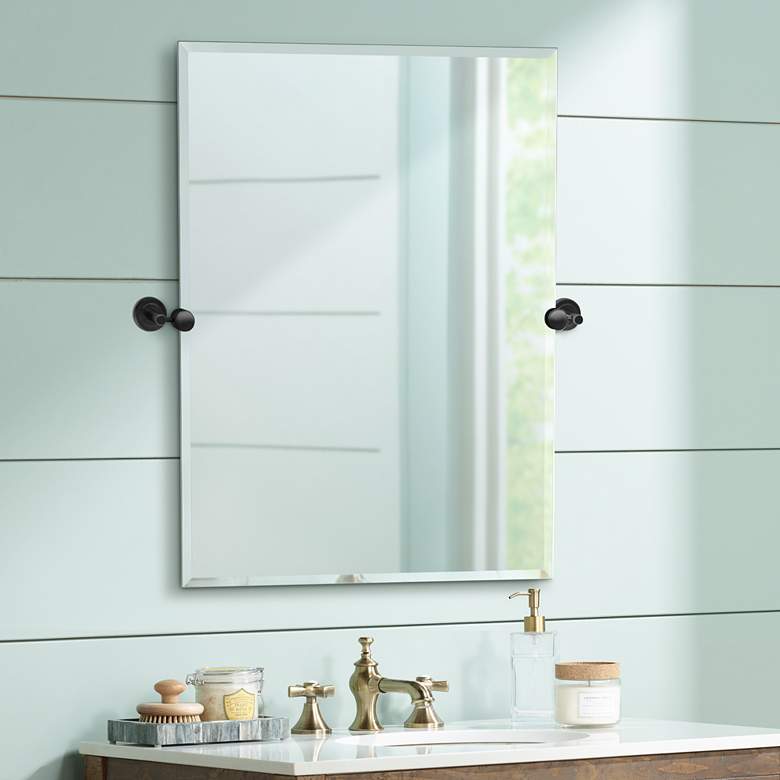 Image 1 Latitude II Black 27 1/2 inch x 31 1/2 inch Rectangular Wall Mirror