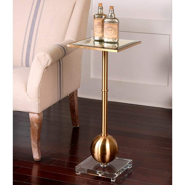Image 1 Laton 12" Wide Brushed Brass Accent Table with Mirror Top
