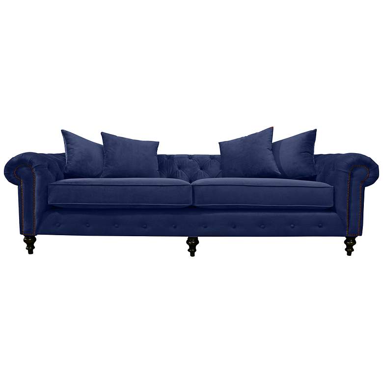 Image 1 Latrice 103 inch Wide Blue Velvet Hand-Crafted Sofa