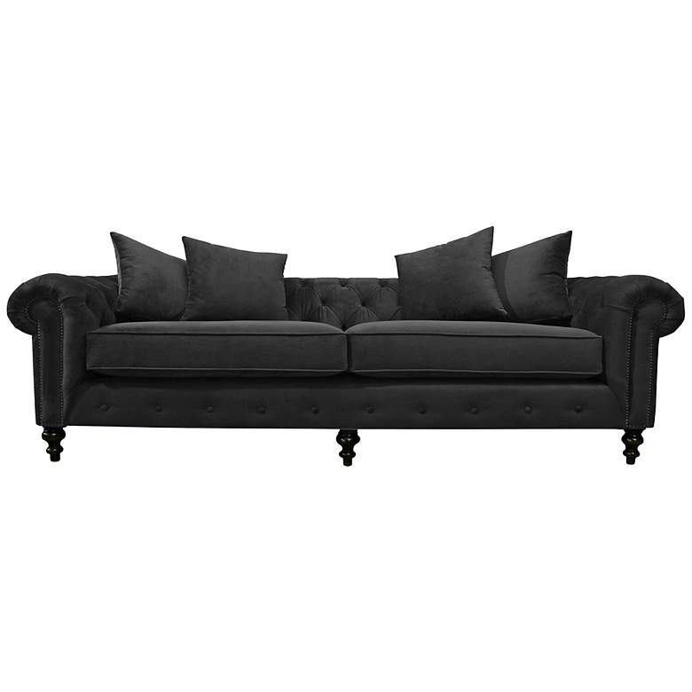 Image 1 Latrice Pewter Velvet 103 inch Wide Hand-Crafted Sofa