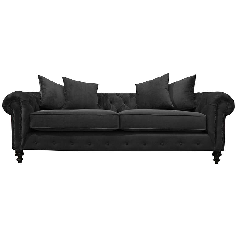 Image 1 Latrice Pewter Velvet Large 90 inch Wide Hand-Crafted Sofa
