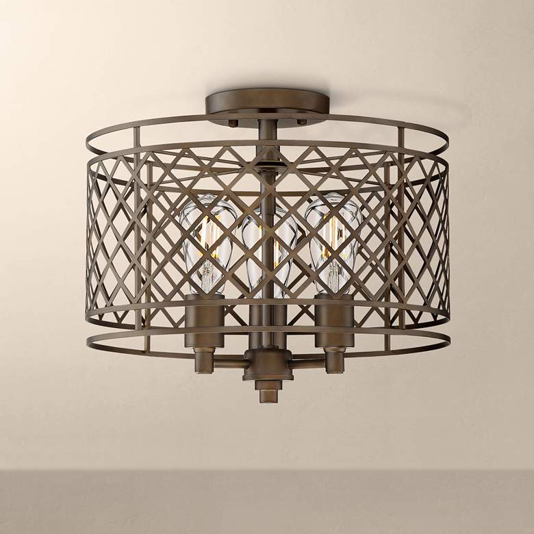 Image 1 Lattice 14 1/2 inch Wide Oil-Rubbed Bronze LED Ceiling Light