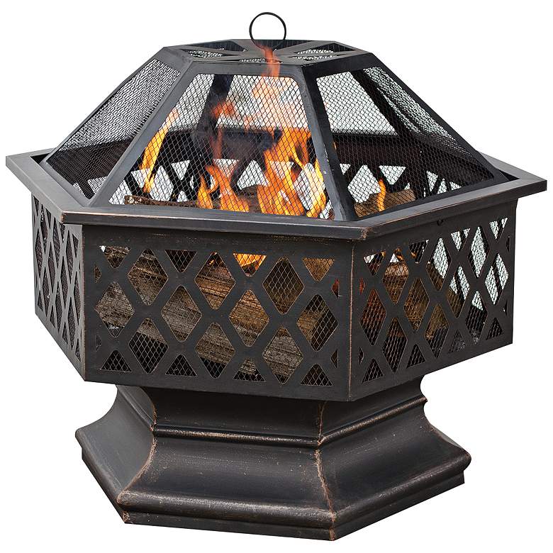 Image 1 Lattice 28" Wide Wood Burning Outdoor Fire Pit