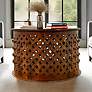 1_Lattice 30" Round Artisan Coffee Table, Chestnut