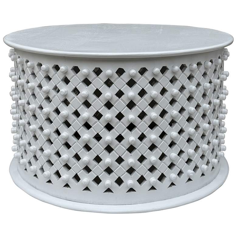 Image 1 Lattice 30" Round Artisan Coffee Table, White