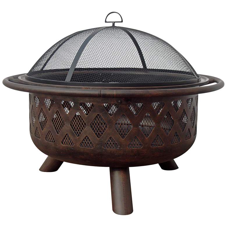 Image 2 Lattice Design 35 3/4 inch Wide Wood Burning Outdoor Fire Pit