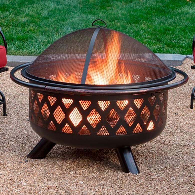 Image 1 Lattice Design 35 3/4 inch Wide Wood Burning Outdoor Fire Pit