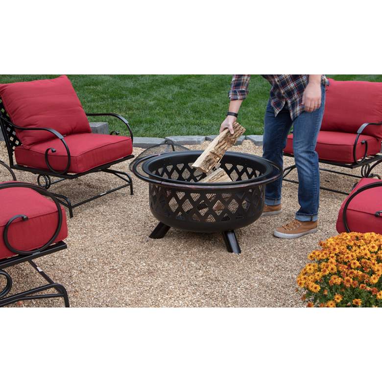 Image 5 Lattice Design 35 3/4 inch Wide Wood Burning Outdoor Fire Pit more views