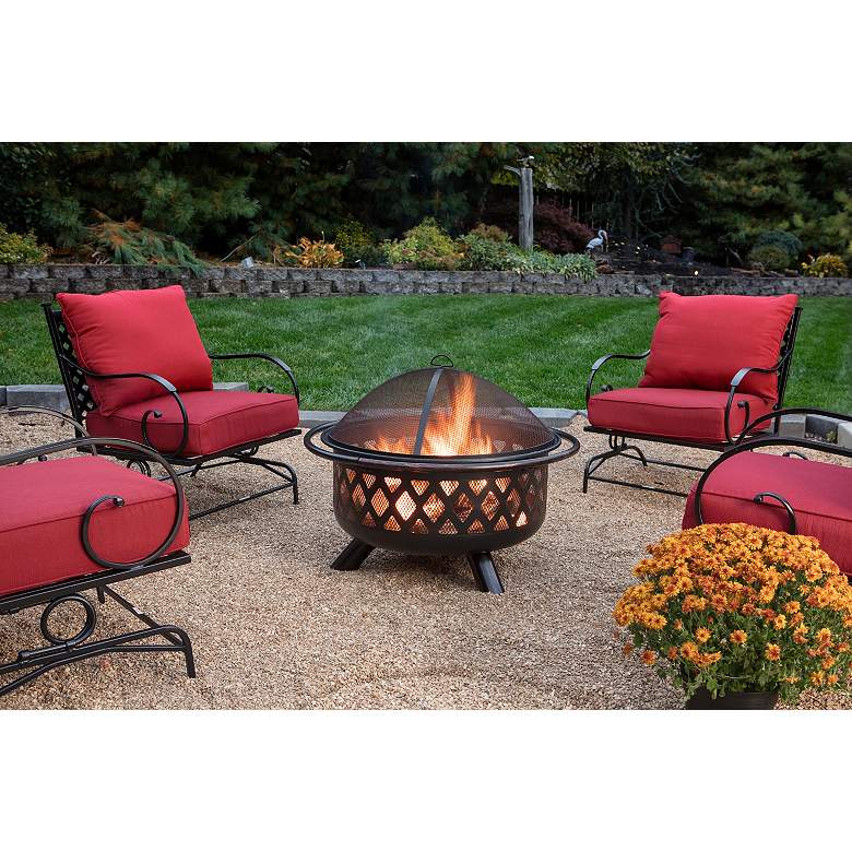 Image 6 Lattice Design 35 3/4 inch Wide Wood Burning Outdoor Fire Pit more views