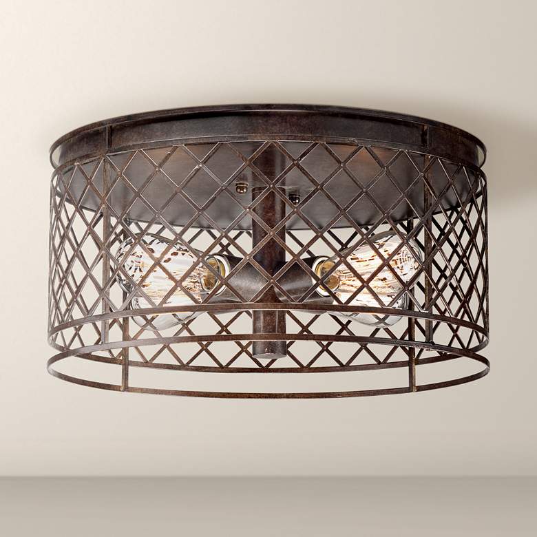 Image 1 Lattice Vintage Style 16" Wide Bronze Ceiling Light