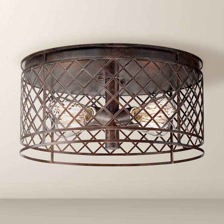 Image 1 Lattice Vintage Style 16 inch Wide Bronze Ceiling Light