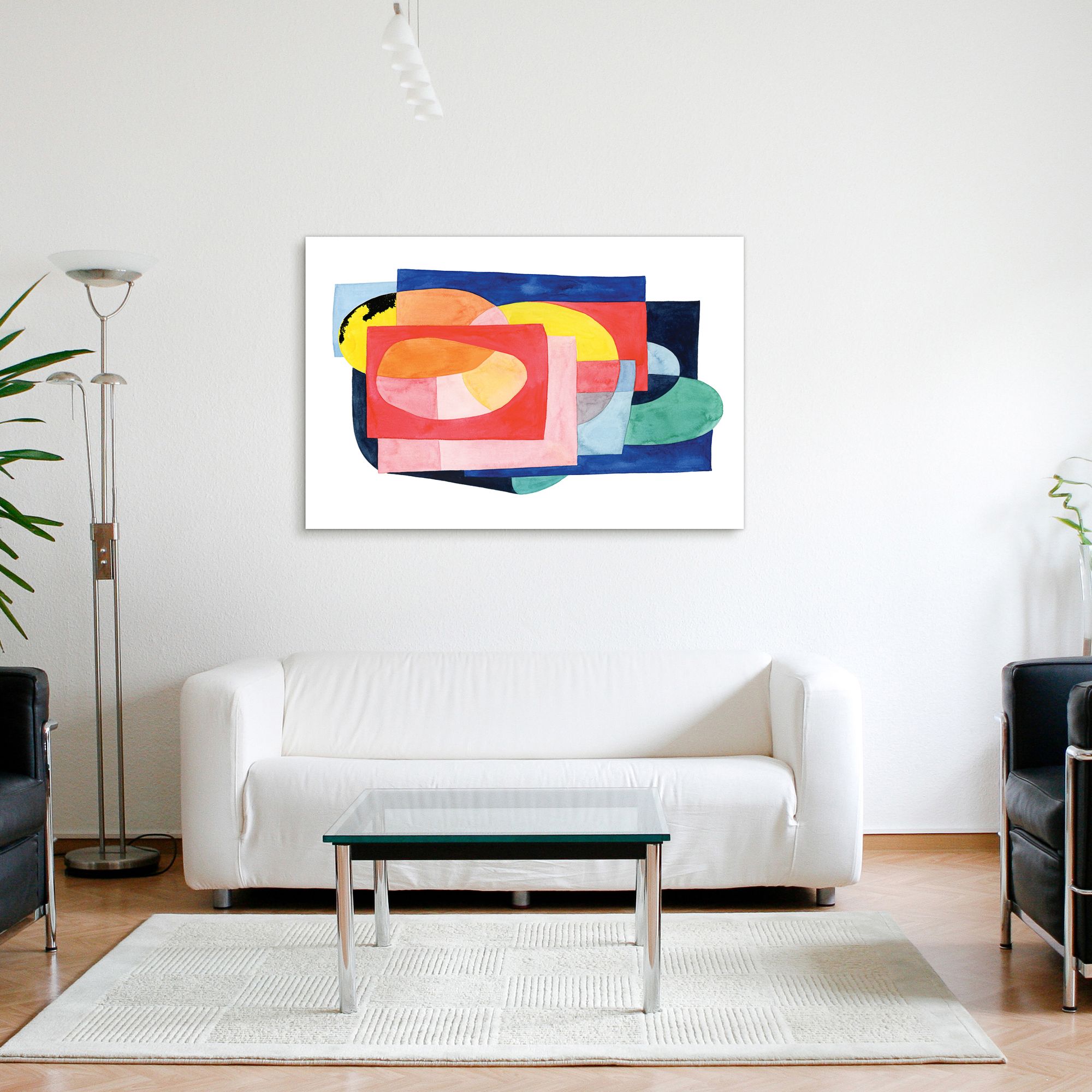 Launder II 48" High Floating Tempered Glass Graphic Wall Art in scene