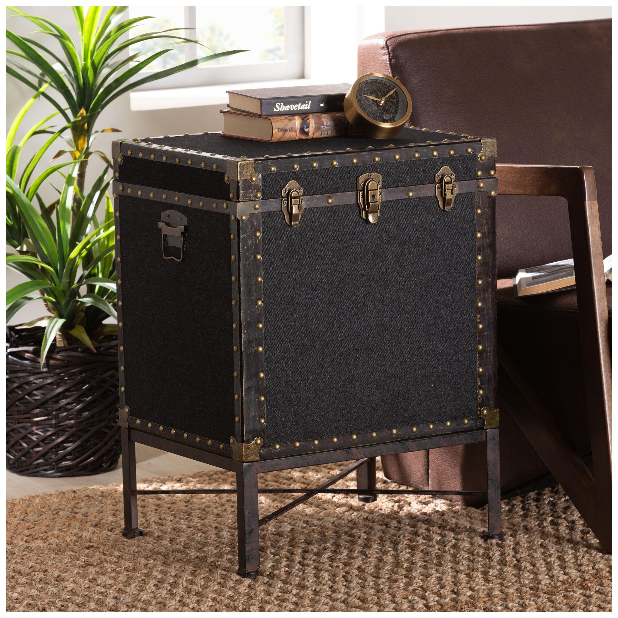 Image 3 Laura 18 1/2" Wide Black Canvas Lift Top Trunk End Table more views
