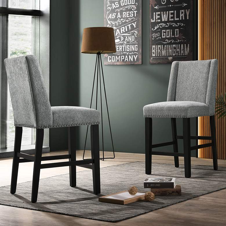 Image 1 Laurant 24 1/2" Charcoal Velvet Counter Stools Set of 2