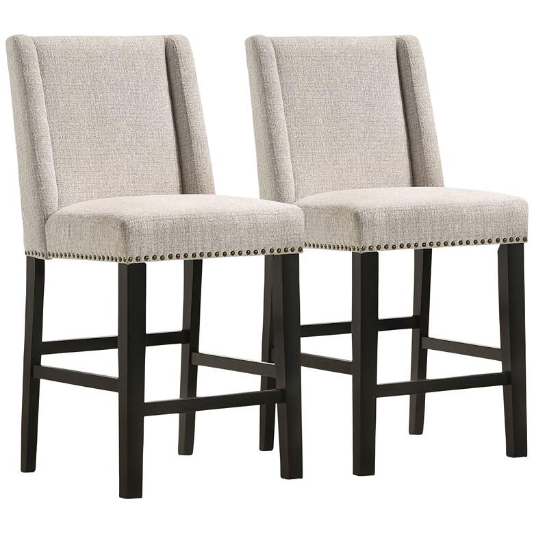 Image 2 Laurant 24 1/2" Fawn Velvet Fabric Counter Stools Set of 2