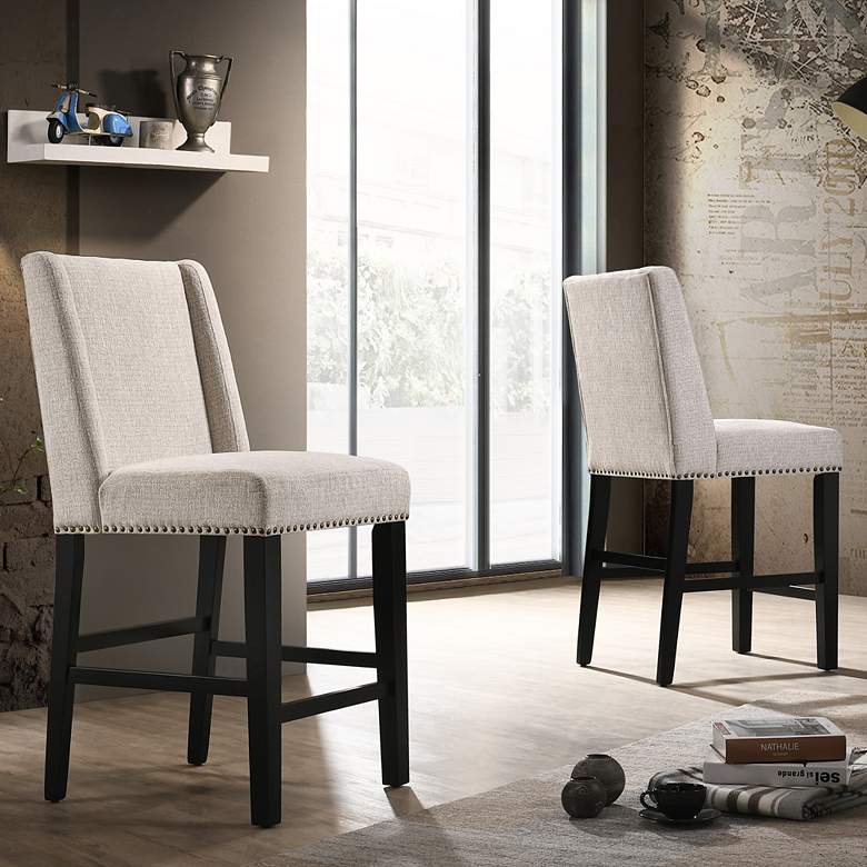 Image 1 Laurant 24 1/2" Wide Fawn Velvet Fabric Counter Stools Set of 2