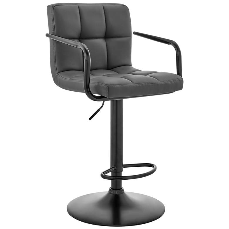 Image 1 Laurant Adjustable Swivel Barstool in Matte Black Finish, Gray Faux Leather