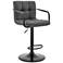 Laurant Adjustable Swivel Barstool in Matte Black Finish, Gray Faux Leather