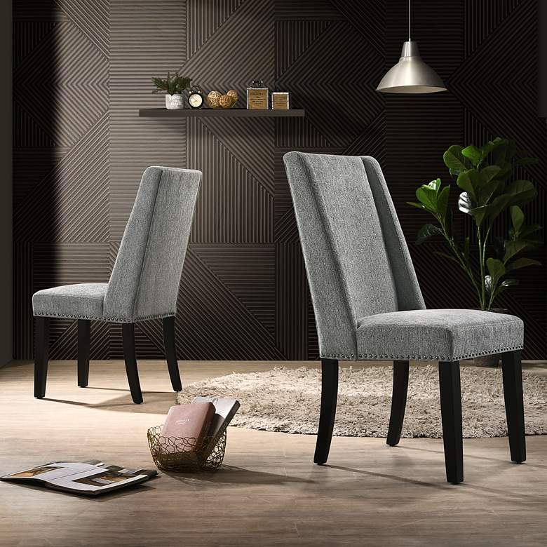 Image 1 Laurant Charcoal Velvet Fabric Dining Chairs Set of 2