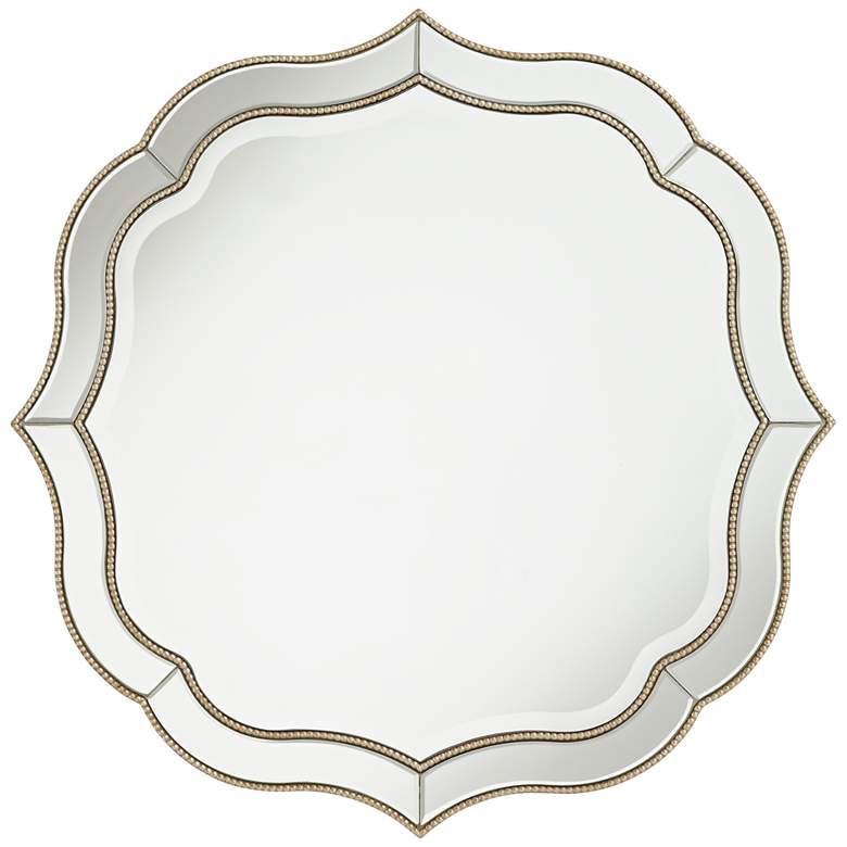 Image 2 Laureen 32" Distressed Champagne Scalloped Round Wall Mirror