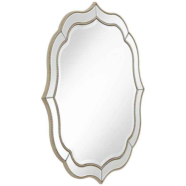 Image 4 Laureen 32 inch Distressed Champagne Scalloped Round Wall Mirror more views