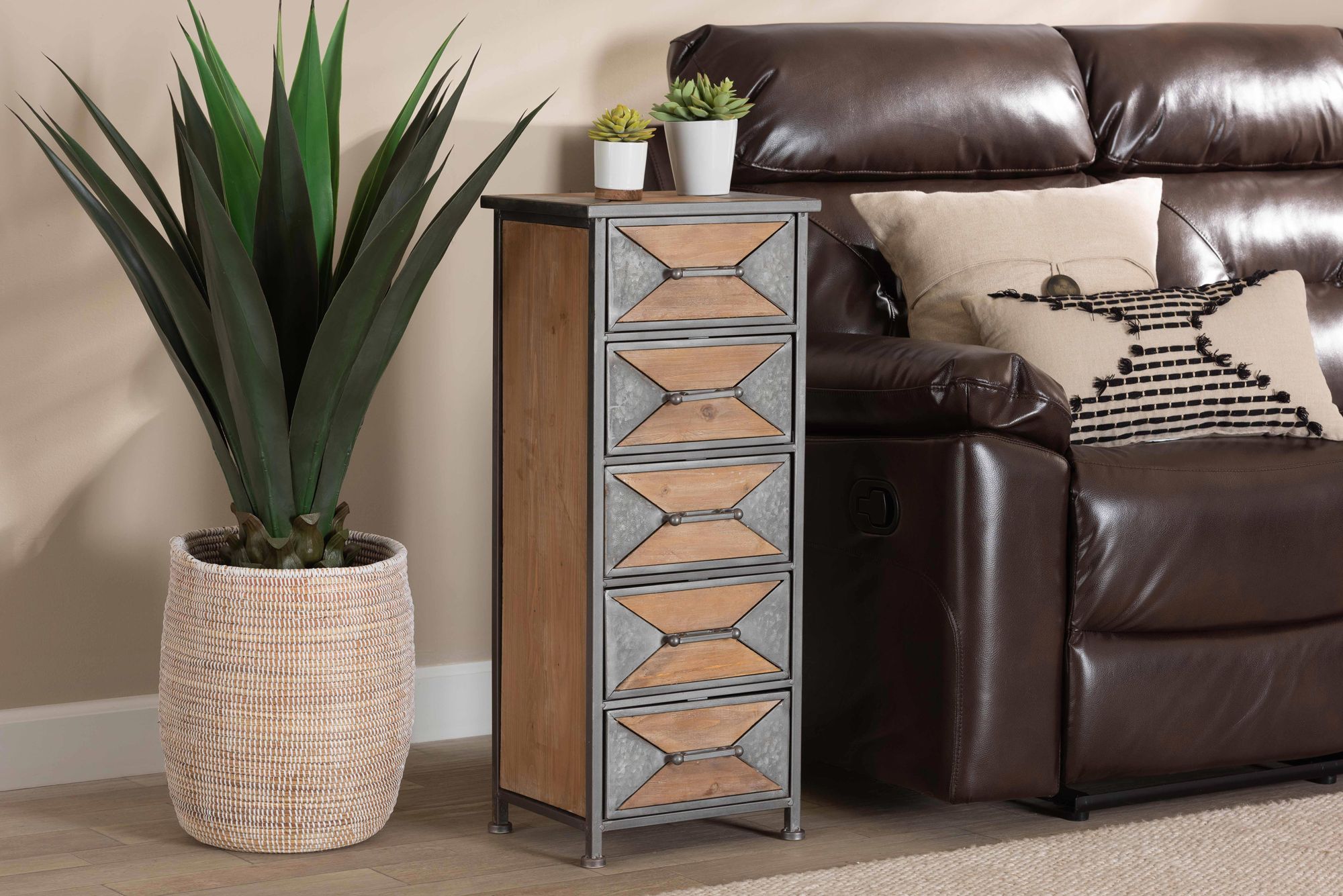 Laurel 13 1/2" Wide Gray and Brown 5-Drawer Accent Cabinet