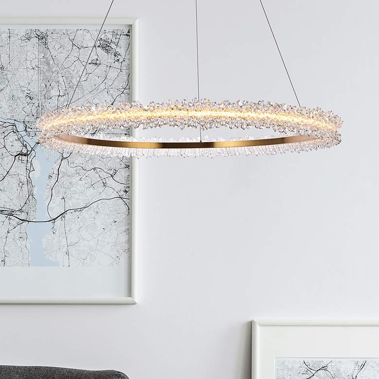 Image 2 Laurel 34" Wide Gold Crystal LED Ring Pendant Light
