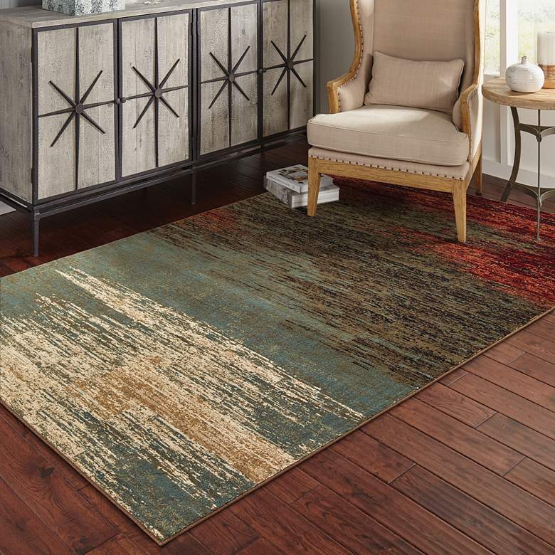Image 1 Laurel 3504H 5'3"x7' Distressed Blue and Brown Area Rug