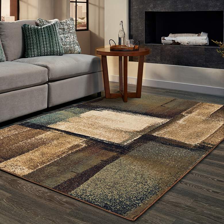 Image 1 Laurel 6241A 5&#39;3 inchx7&#39; Brown and Blue Geometric Area Rug