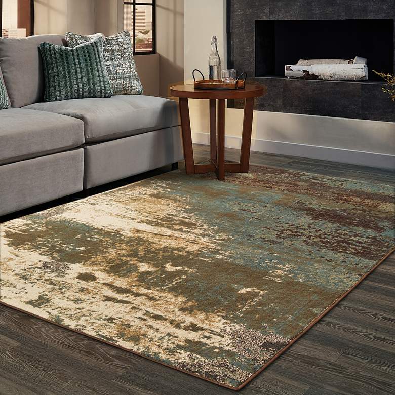 Image 1 Laurel 6365G 5&#39;3 inchx7&#39; Distressed Blue and Green Area Rug