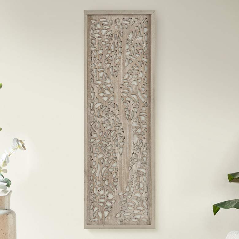 Image 1 Laurel Branches 36" High Natural Carved Wood Wall Art