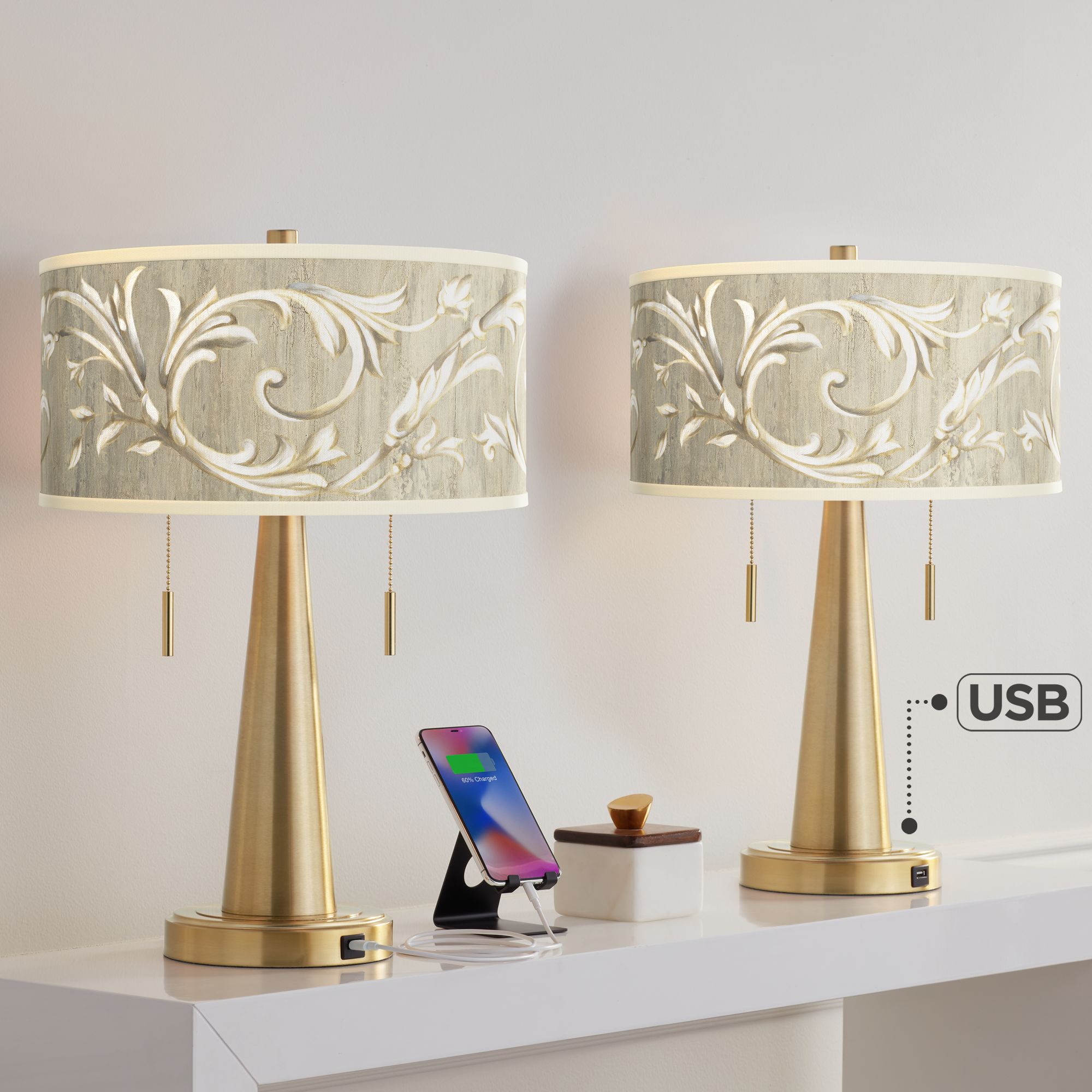 Image Laurel Court Vicki Gold USB Table Lamps Set of 2