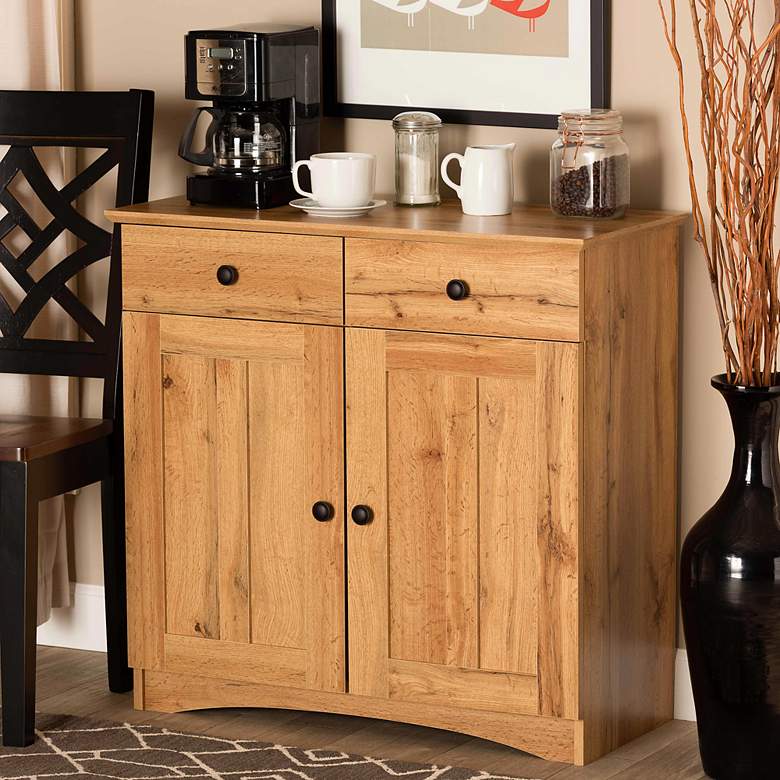 Image 1 Lauren 31 1/2 inch Wide Oak Brown 2-Door Buffet Kitchen Cabinet