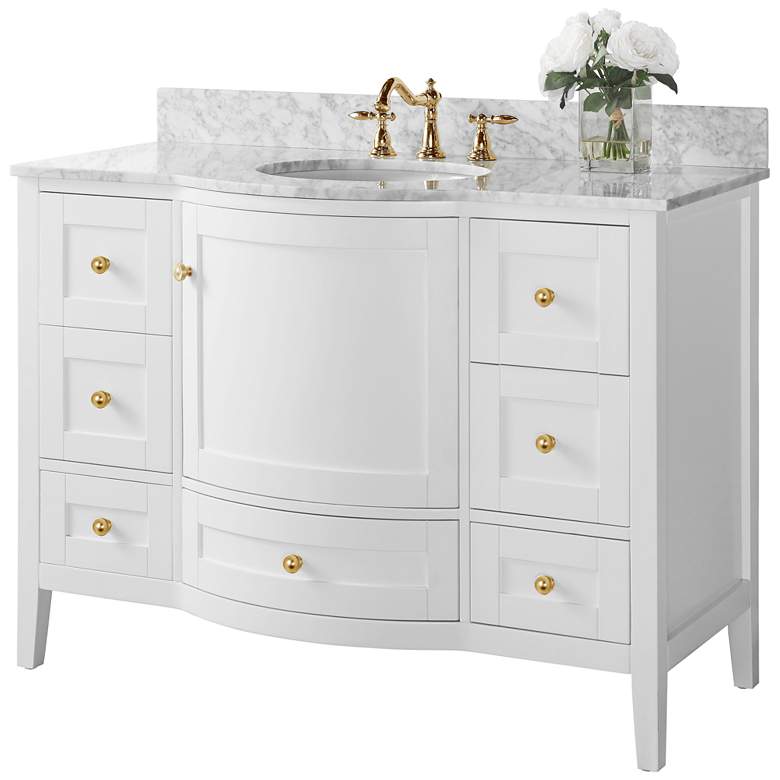 Image 1 Lauren 48 inch Wide Gold/White Marble Single Sink Vanity