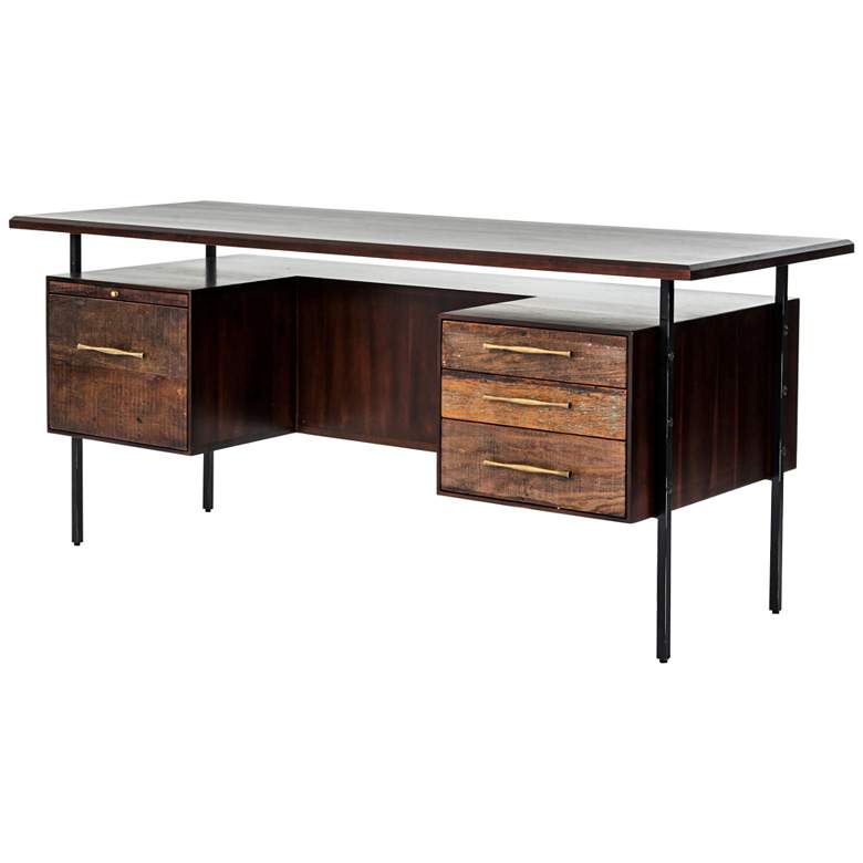 Image 1 Lauren 71" Wide Natural Peroba 4-Drawer Wood Desk
