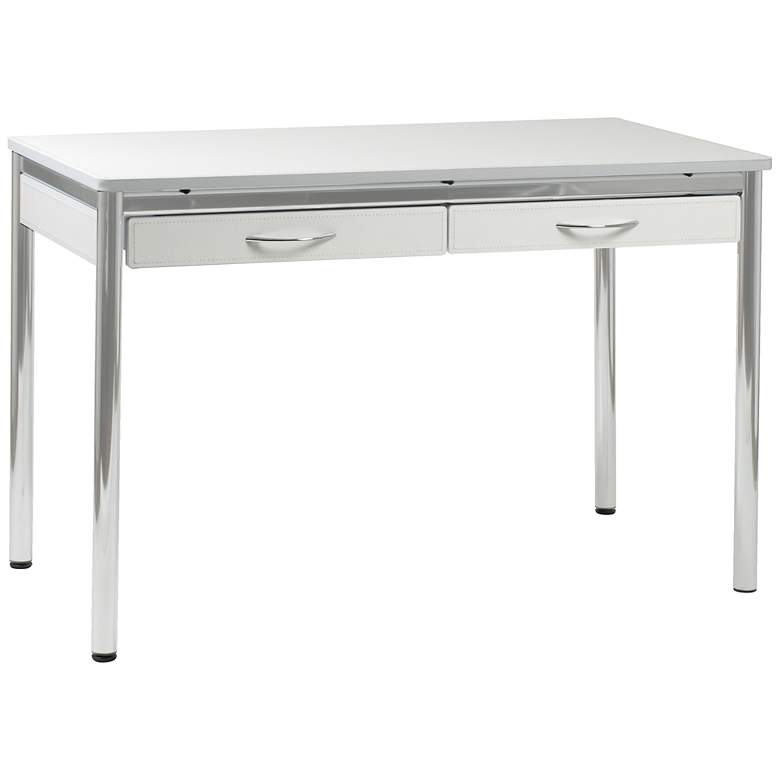Image 1 Laurence White Leather and Chrome L-Desk