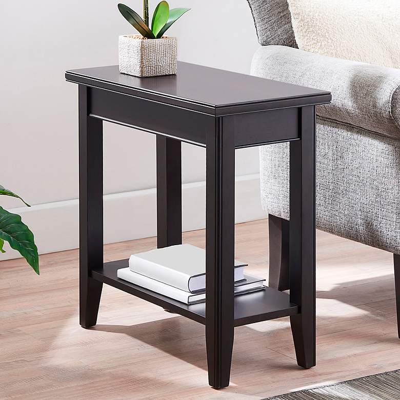 Image 1 Laurent 12" Wide Black Wood Narrow End Table with Shelf