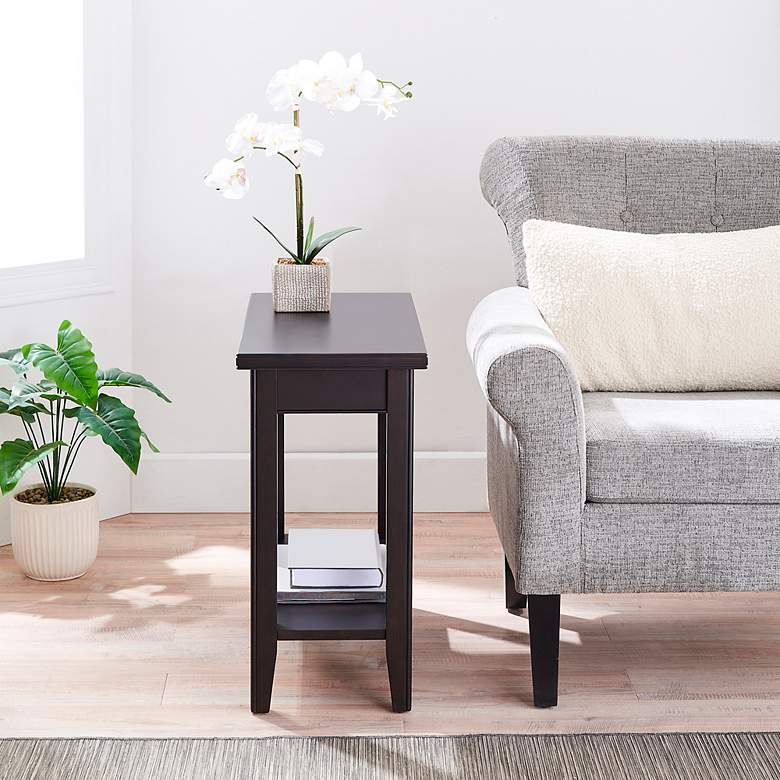 Image 7 Laurent 12" Wide Black Wood Narrow End Table with Shelf more views
