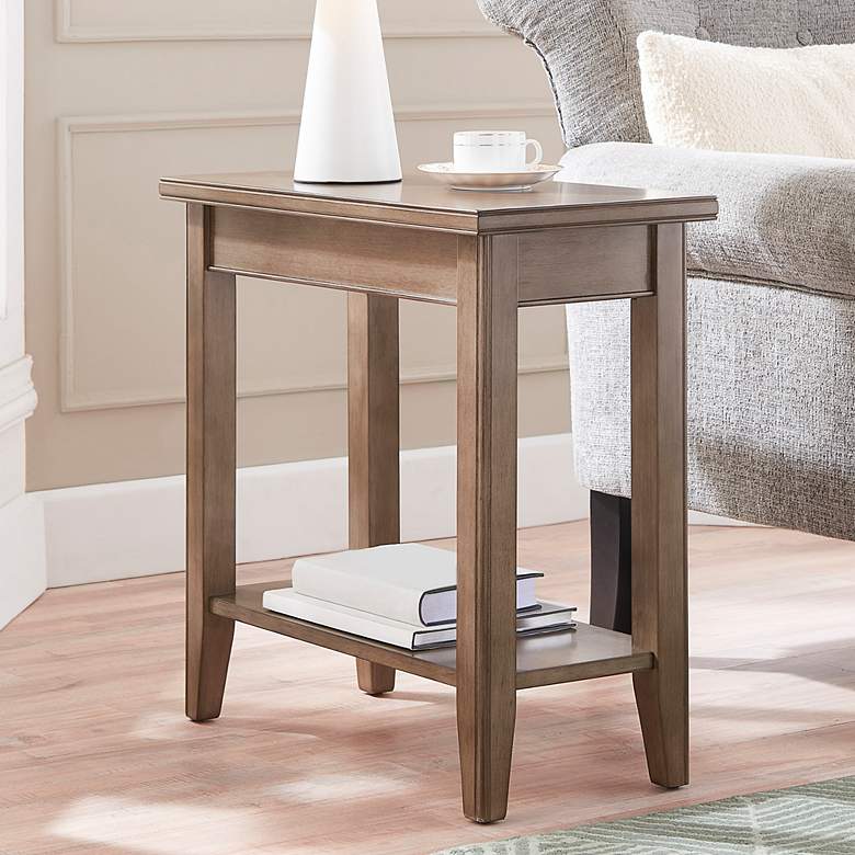 Image 1 Laurent 12 inch Wide Smoke Gray Wood Narrow End Table with Shelf