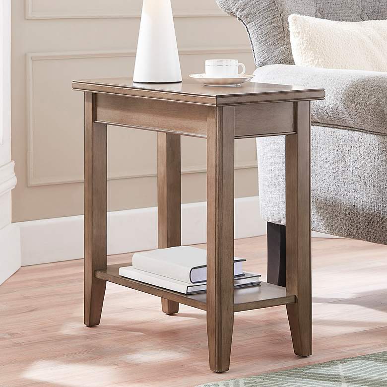 Image 1 Laurent 12" Wide Smoke Gray Wood Narrow End Table with Shelf