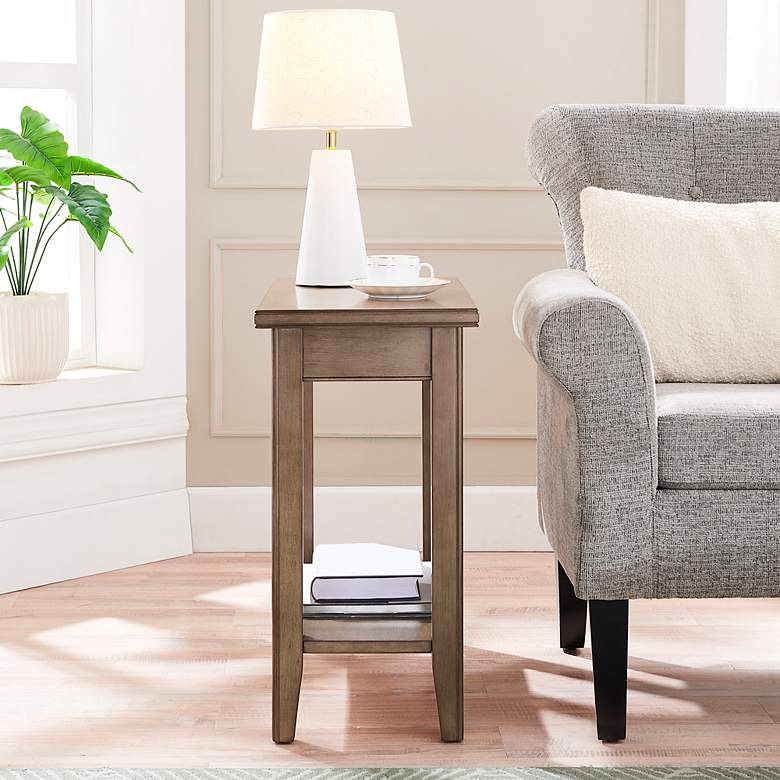 Image 7 Laurent 12 inch Wide Smoke Gray Wood Narrow End Table with Shelf more views