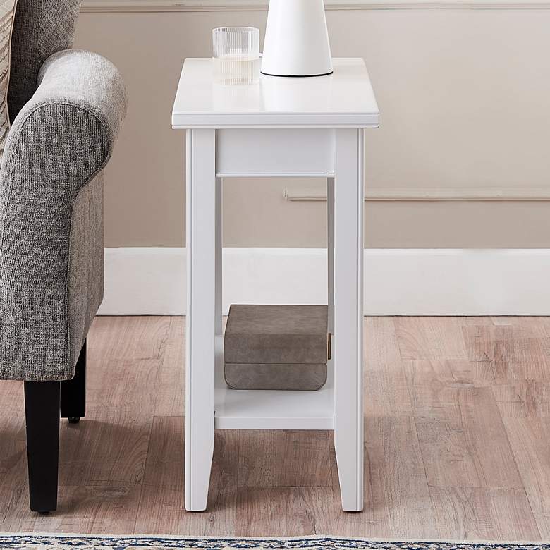 Image 1 Laurent 12" Wide White Wood Narrow End Table with Shelf