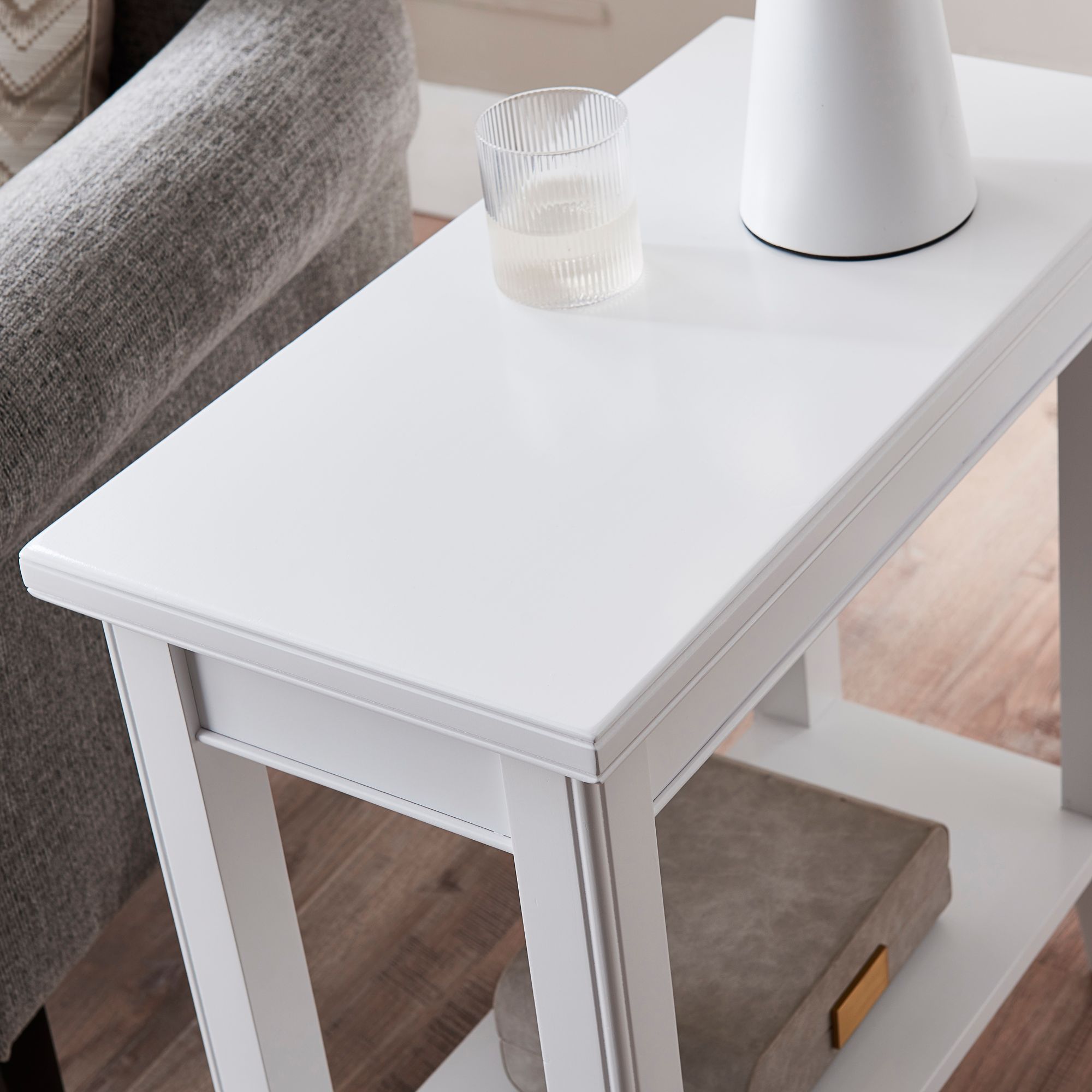 Laurent 12" Wide White Wood Narrow End Table with Shelf 035R2