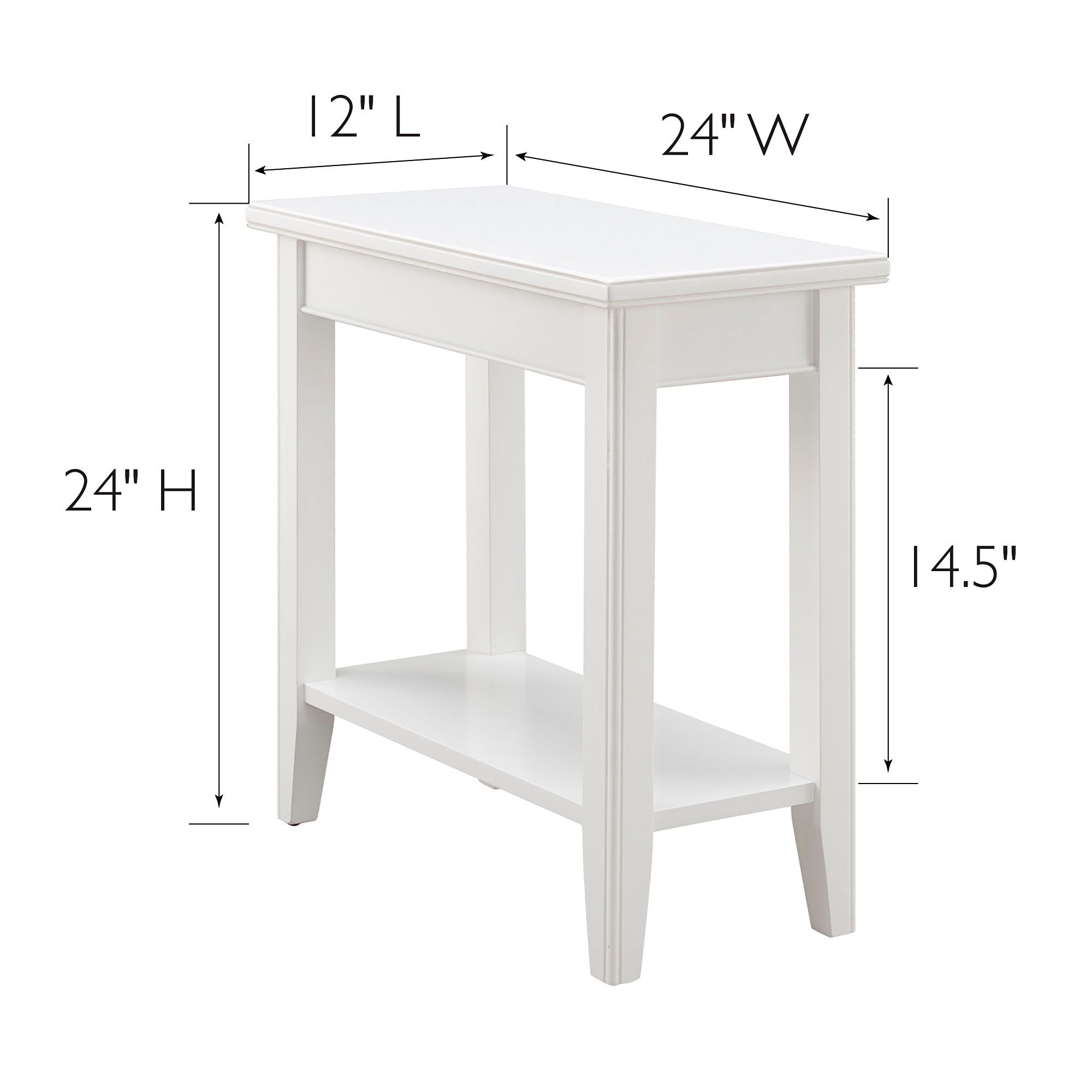 Laurent 12" Wide White Wood Narrow End Table with Shelf
