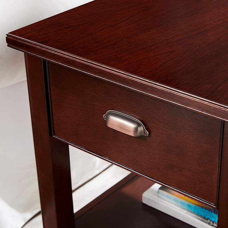 Image 3 Laurent 20" Wide Chocolate Cherry Wood 1-Drawer Side Table more views