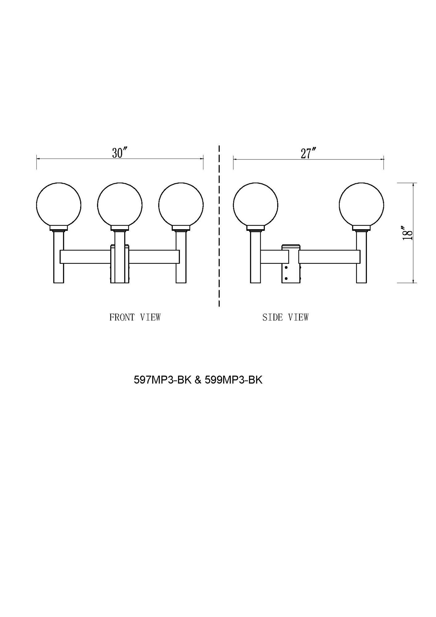 Image 6 Laurent by Z-Lite Black 18 inch 3 Light Outdoor Post Mount Fixture more views