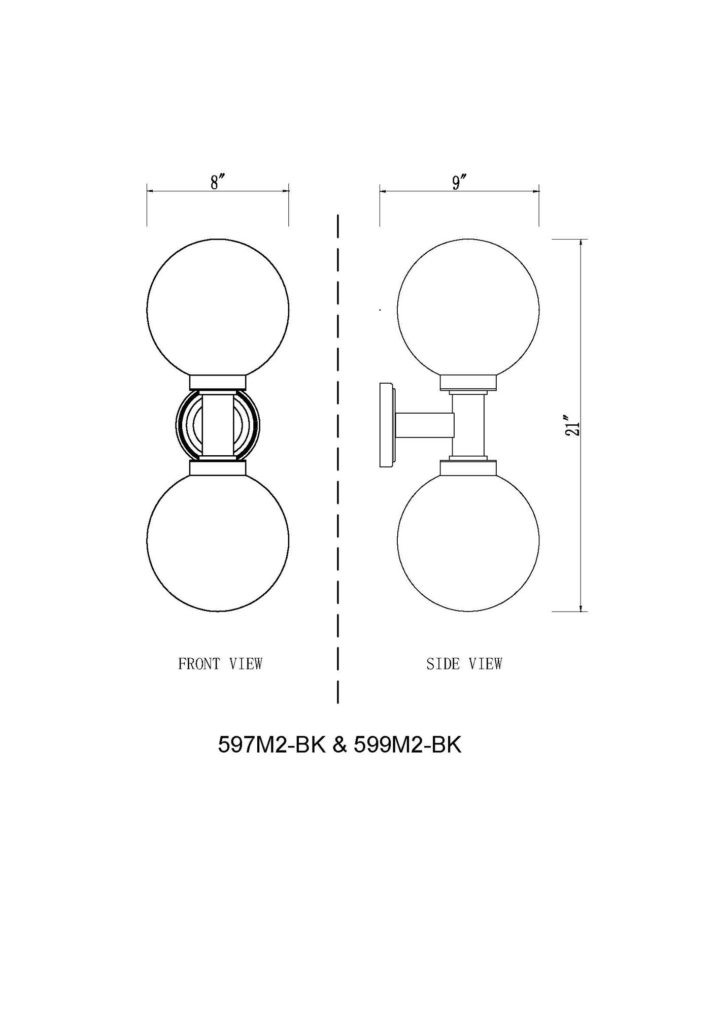 Laurent by Z-Lite Black 21 inch 2 Light Outdoor Wall Sconce