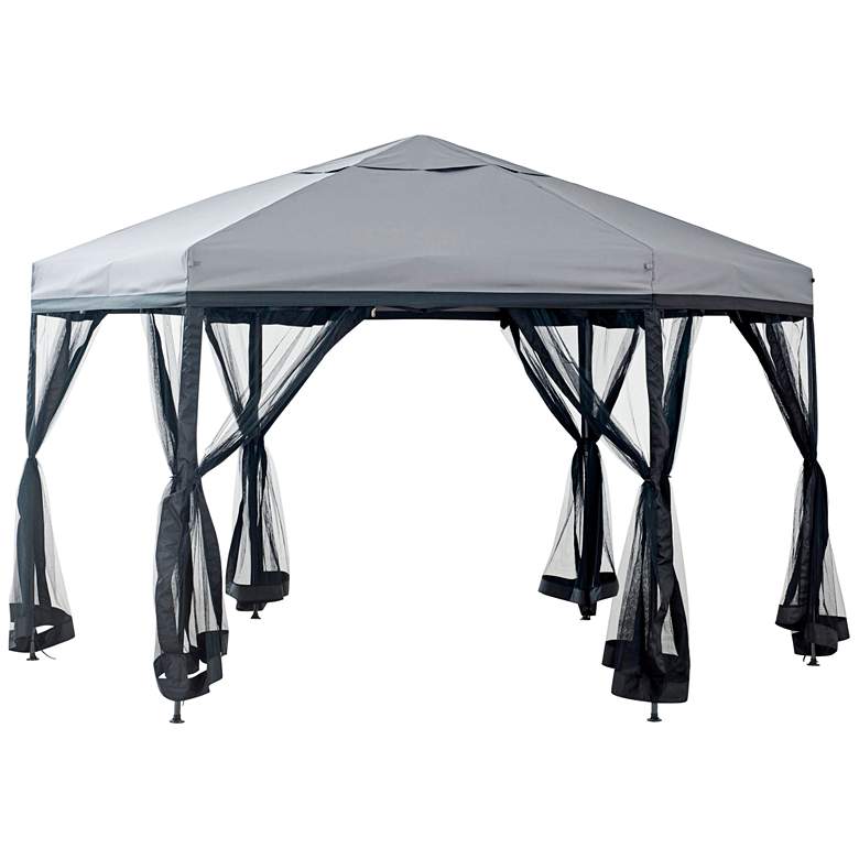 Image 1 Laurent Gray 11-Foot Soft-Top Gazebo Shelter with Netting