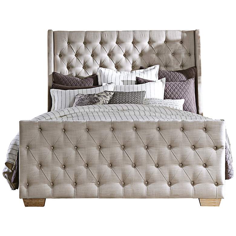 Image 1 Laurent Tufted Beige Linen Complete Queen Bed